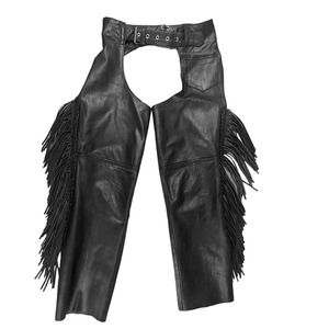 Unik Motorcycle Biker Black Leather Riding Chaps Fringe Unisex Cowboy Size Small